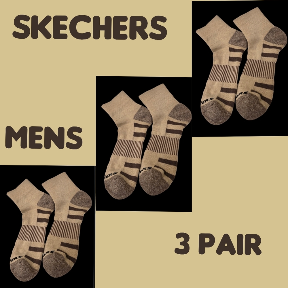 Skechers Men's Beige & Brown Athletic Socks Arch Support 3 Pair BNWOT
